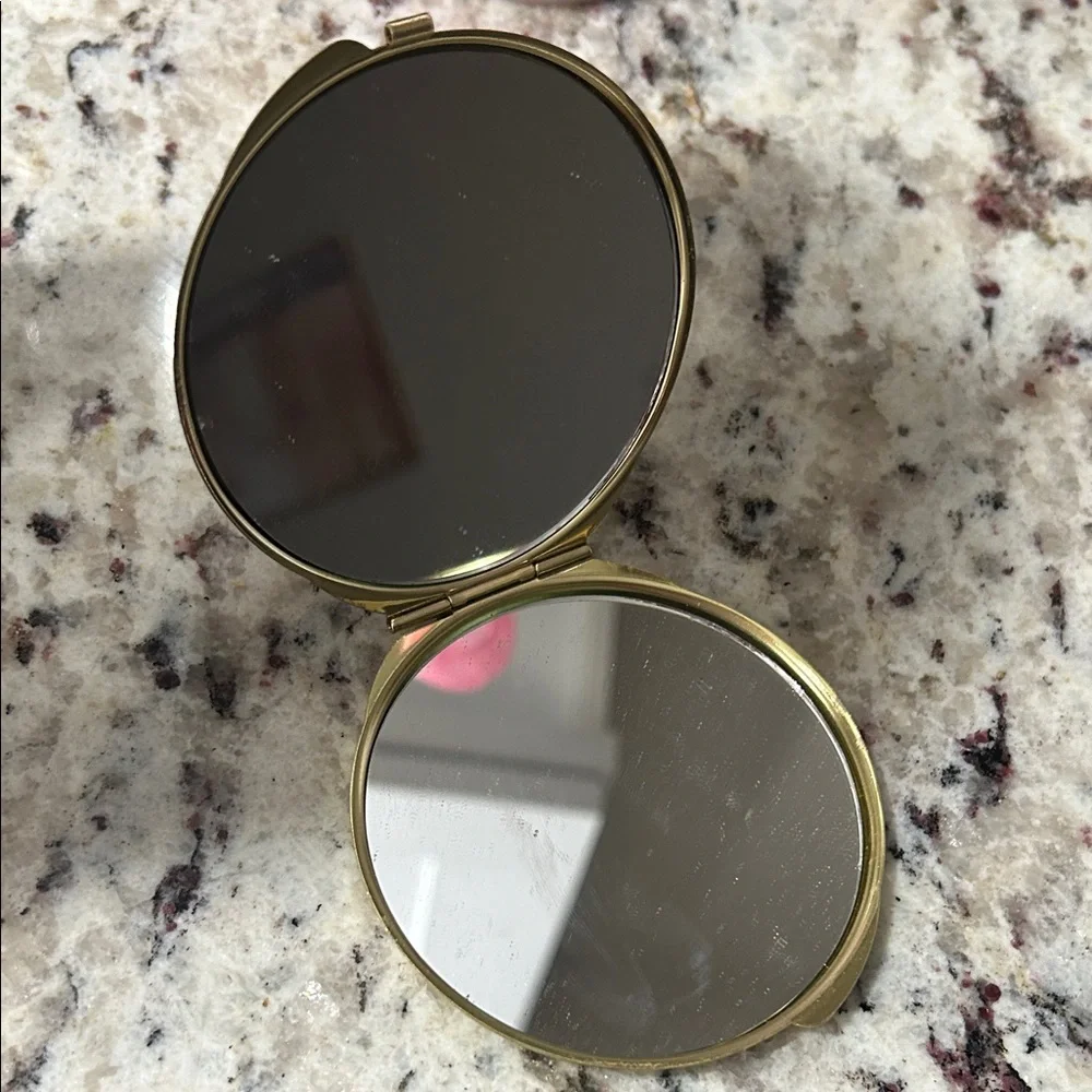 Glittery Gold Compact Mirror with Pink Text